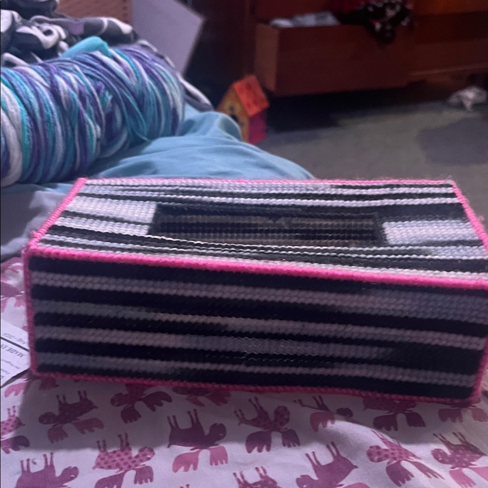 Striped Black and White Box with Pink Trim